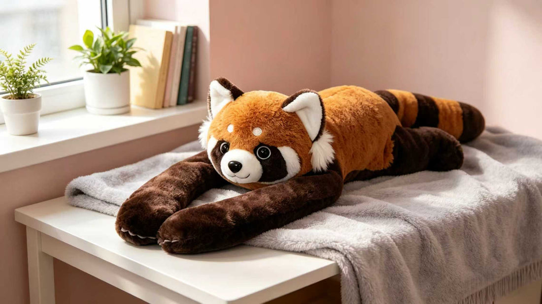 person wearing weighted plush toy for stress relief and emotional comfort at home