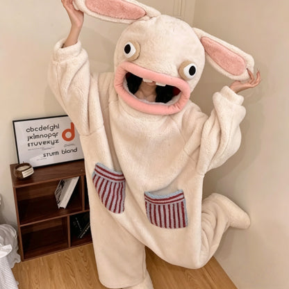 White cute monster hooded pajama outfit with oversized fit